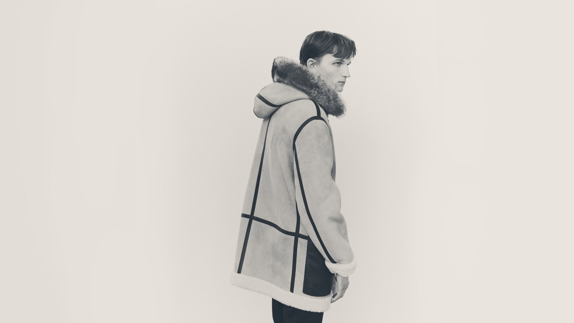 Duffle coat in shearling and leather