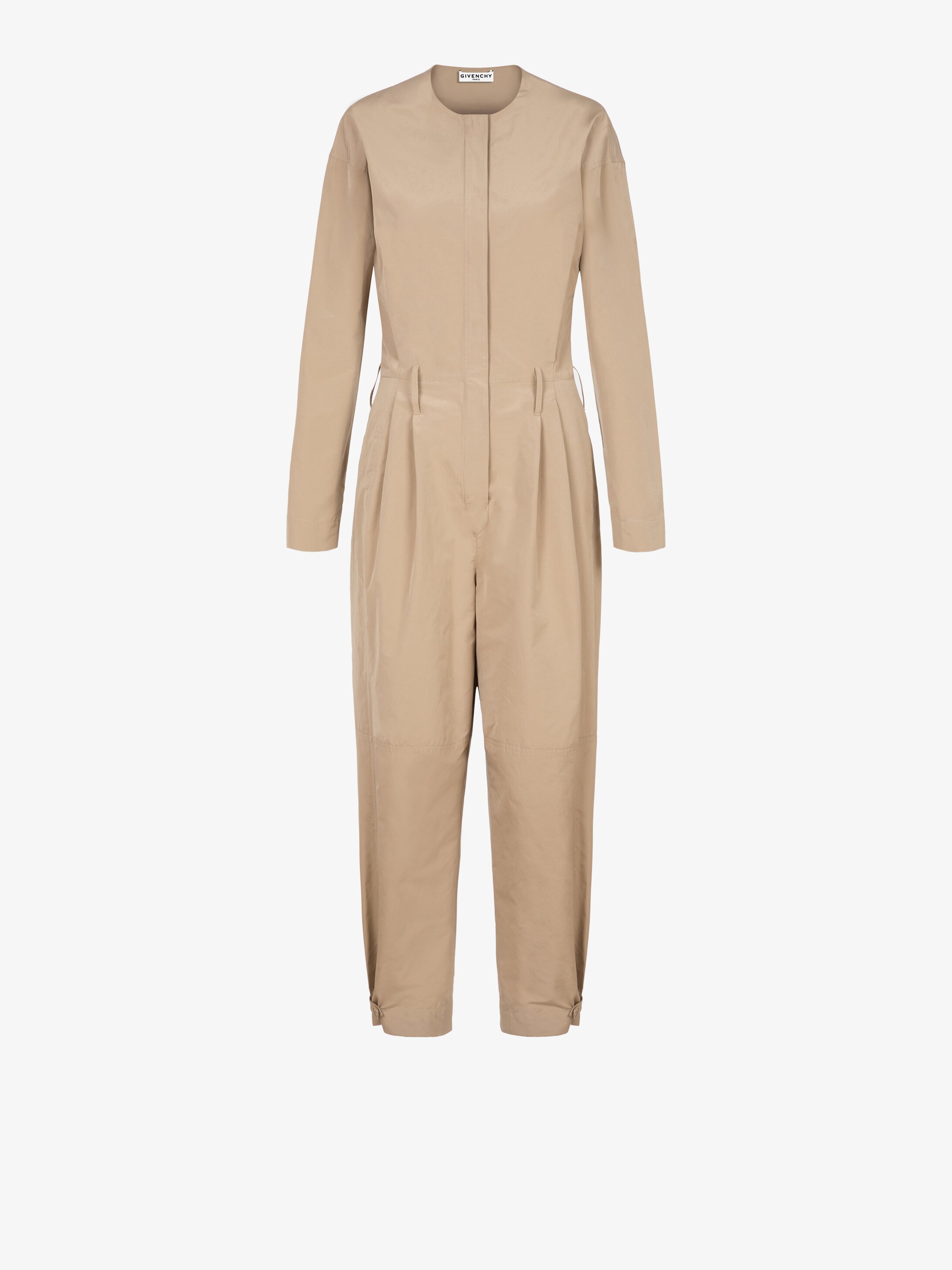 beige cargo jumpsuit